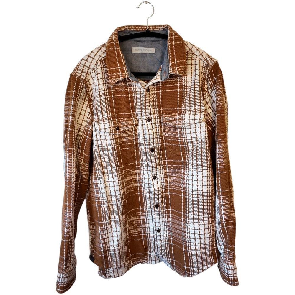 Outerknown Orange and White Checkered Shirt Men's Size L